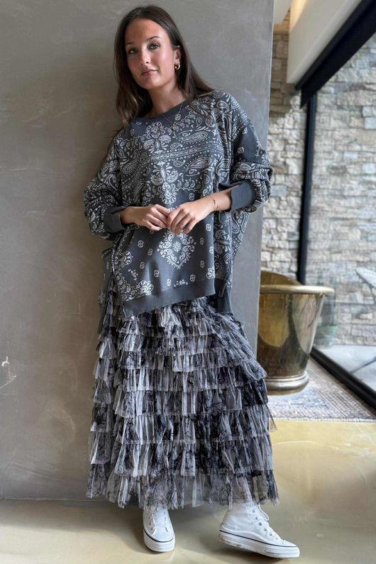 Ramone Marble Mesh Midaxi Skirt Black /50=